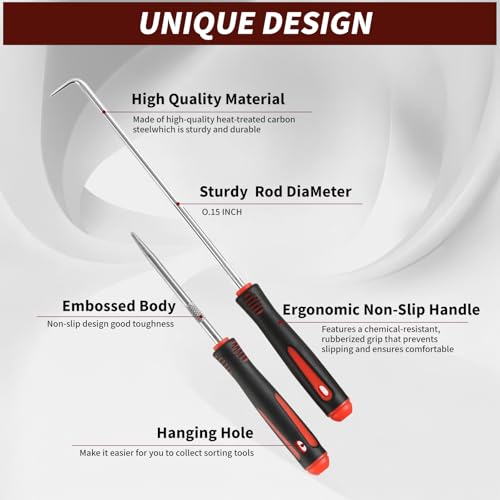 Hook and Pick Set – 10PCS Precision Pick Tools with Non-Slip Grip for Automotive, O-Ring, Seal & Gasket Removal, Mechanical and DIY Use Tool Set, Picks Precision Hooks Puller Remover Tools - color: red