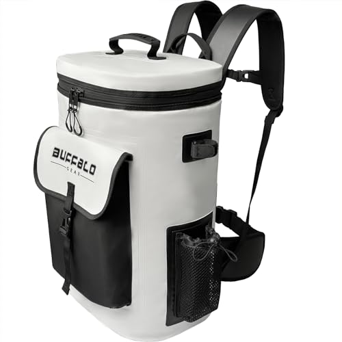 Buffalo Gear Fish Cooler Backpack 32Qt Waterproof Fishing Backpack Cooler Portable Fish Bag, Keep Ice Cold More Than 24 Hours - color: White-32qt