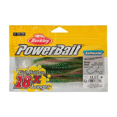 Berkley PowerBait Saltwater Bonga Stick Fishing Soft Bait, Irresistible Scent and Flavor, Ideal for Bass, Redfish, Trout and More - color: Electric Chicken, size: 4"