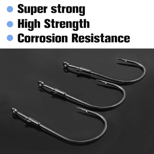 Worm Hooks Flipping Hooks Round Bend Straight Shank Heavy Cover Bass Fishing Hooks Drop Shot Hook for Plastic Worms Texas Neko Rig Bait Keeper Hooks Freshwater Saltwater 10/30 Pack - size: 10pcs