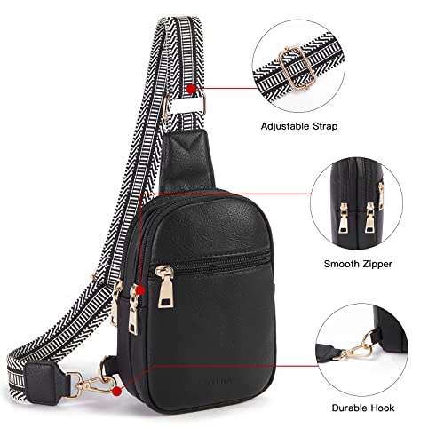 Telena Sling Bag for Women Crossbody Bags Purse for Women Vegan Leather Fanny Pack with Adjustable Strap - color: A-black