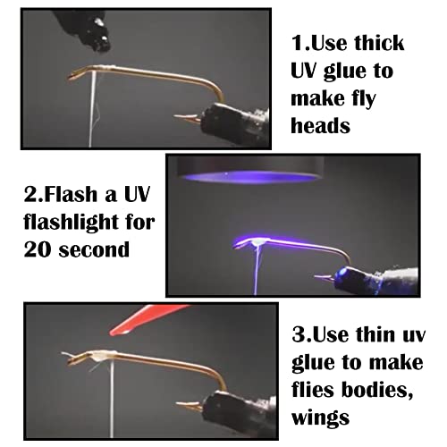 EUPHENG Fly Tying UV Resin Three Formula Thick,Thin and Super Flex Fly Tying Head Cement Fly Tying Glue for Building Flies Heads Bodies and Wings and Gluing Eyes - color: 3 in 1 combo set 0.35oz