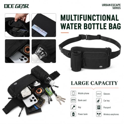 Waist Pack with Water Bottle Holder for Men Women Waist Bag Running Waist Pack Waterproof for Outdoor Travel Cycling Climbing Walking Fit All Phones (Bottle Not Included)(Black) - color: black
