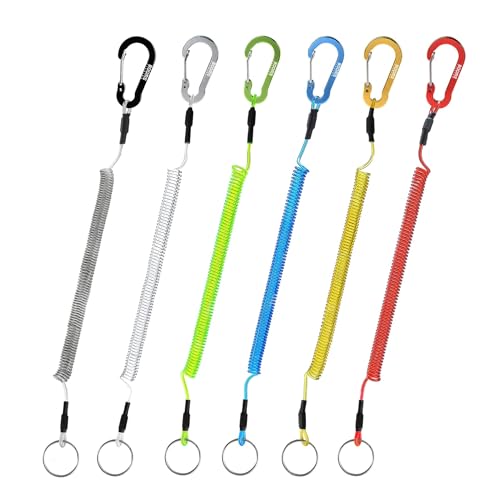 Booms Fishing T04 Fishing Lanyards Fishing Tool/Pole Safety Coil Lanyard Retractable Wire Inside Tup Cover - color: Colorful, with carabiner, 6pcs