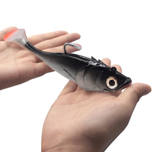 Big Jig Worm Lures Swimming Bait Soft Plastic Fishing Lure for Bass, Crappie, Trout, Pike, Sea Bass, Redfish, Striper,Fishing Lures for Freshwater & Saltwater - color: Black Glitter-1 Piece
