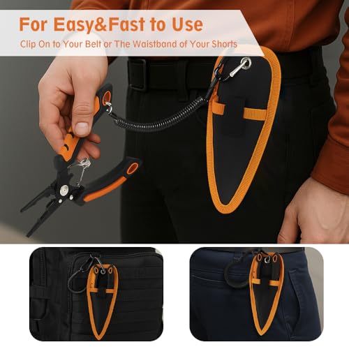 6.5 inch Fishing Pliers, 420 Stainless Steel Fishing Tools, Saltwater Resistant Fishing Gear, Tungsten Carbide Cutters,6.5'' Split Ring Nose, Orange