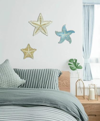 Putuo Decor Starfish Wall Decor Set Ocean Theme Coastal Decorative Wall Art For Living Room Bedroom Bathroom Beach House Entryway - color: Starfish