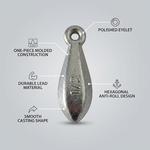 Bank Sinkers Fishing Weights, No-Roll Hexagonal, Surf & Catfish Saltwater - style: 5 Ounce-8pcs