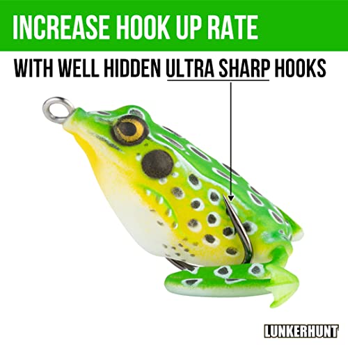 LUNKERHUNT Frog Lure for Bass Fishing | Pocket Frog Fishing Lure 1.75 Inch | Topwater Fishing Lures, Soft Hollow Body, Weedless Hooks for Trout, Pike in Saltwater and Fresh Water - style: Leopard