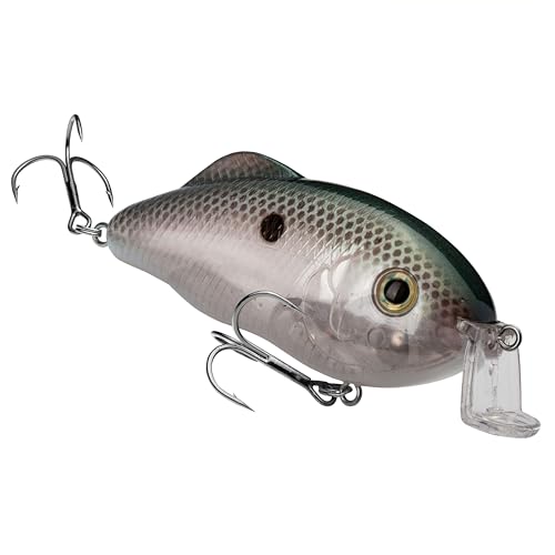 Strike King Hybrid Hunter Shallow Jr. Fishing Lure, Shallow Diving Crankbait, 90-Degree Bill, 3D Eyes, Loud Rattle, Dives 1 to 3-Feet,Size 4 & 6 Treble Hooks - color: Green Gizzard Shad, size: 1 oz