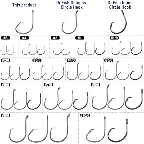 Dr.Fish 100 Pack Light Circle Hooks for Fresh & Saltwater Fishing, Offset Wide Gap Live Bait Fishing Hooks Bass Mackerel Striper Flounder Catfish - size: #4/0-100 Pack