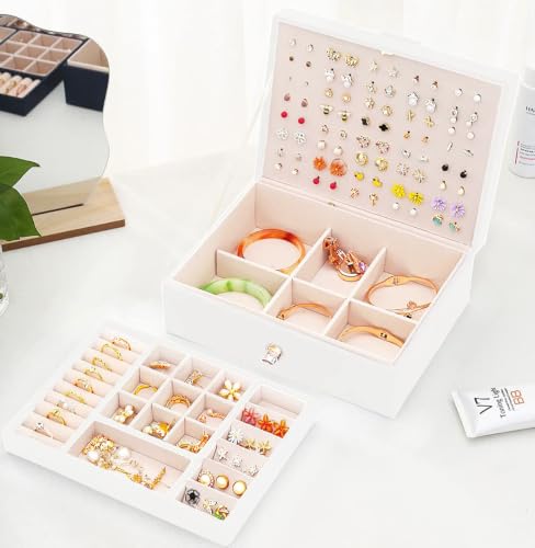 QBestry Girls Jewelry Box for Earrings Jewelry Organizer Box Teen Girls Earrings Organizer Jewelry Box Earring Holder Organizer Stud Earring Box for Girls Womens Jewelry Case Organizer White - color: White, size: Medium