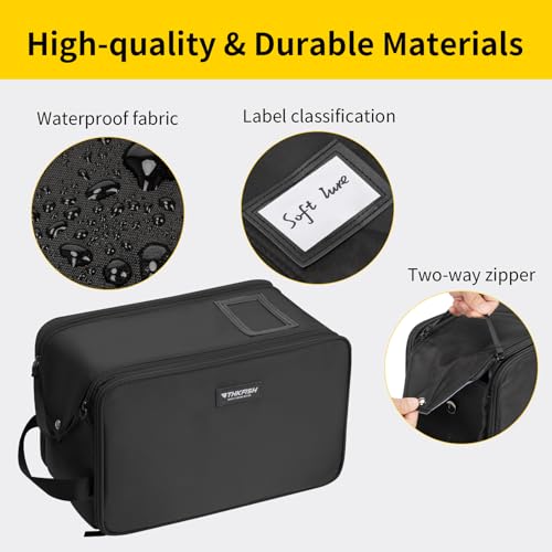THKFISH Fishing Soft Plastic Bait Storage, Water-Resistant Extra-Large Clear Sleeves Tackle Bait Bag Storage For Lure Hooks, Sinkers & Fishing Accessories(Black) - color: Black