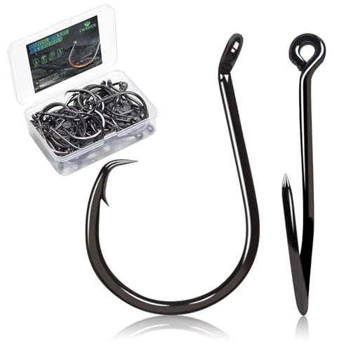 Heavyweight Catfish Hooks/Glow in The Dark Octopus Hooks,50/104pcs, 4X Strong Hooks Size 1-10, Black Nickel/Fluorescent Fishing Hooks for Large Fish, Saltwater Freshwater Use - color: Black nickel, size: 1/0-50pcs