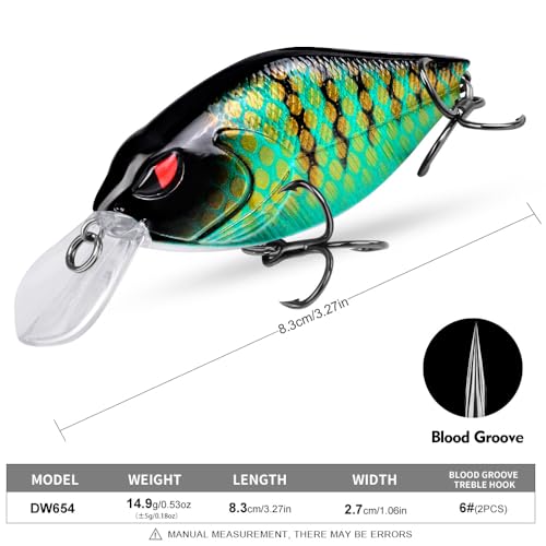 PROBEROS Crankbaits Set Fishing Lure Hard Baits Swimbaits Boat Ocean Topwater Lures Kit Fishing Tackle Hard Baits Set for Trout Bass Perch Fishing Topwater Lures Set - color: 654-0.53oz/3.2inch-6pcs