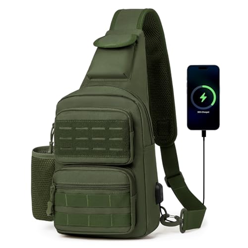 HUNTVP Tactical Sling Bag Crossbody Bag for Men Women EDC Shoulder Bags Molle Sling Backpack Chest Pack for Hiking Hunting Travelling Camping (Type3-Army Green) - color: Type3-army Green