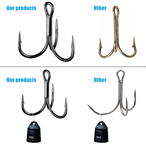 Shaddock Fishing Treble Hooks, Round Bend Short Shank Treble Hooks, High Carbon Steel, Wide Gap for Lures, Baits, Stripe, Trout, Bass, Salmon, Panfish 100/200PCS - color: Black, size: 200PCS-12#