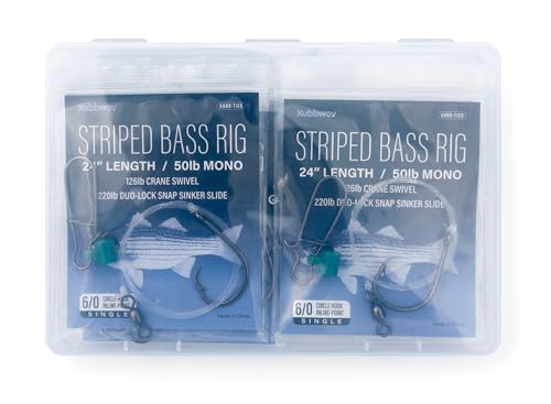 Striped Bass Rigs, 6/0 Inline Circle Hook with 24" 50lb Mono Leader Fish Finder Slider Rigs, 6-Pack Hand-Tied Saltwater Surf Fishing Tackle with 126lb Swivel & 220lb Snap for Striper Fishing
