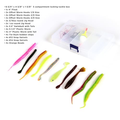 Fishing Kit with Rod, Pre-Spooled Reel, Tackle, Hooks, Zip Carry Case - Camping/Hiking/Kayaking/Boat/RV/Car/Cabin/Cottage