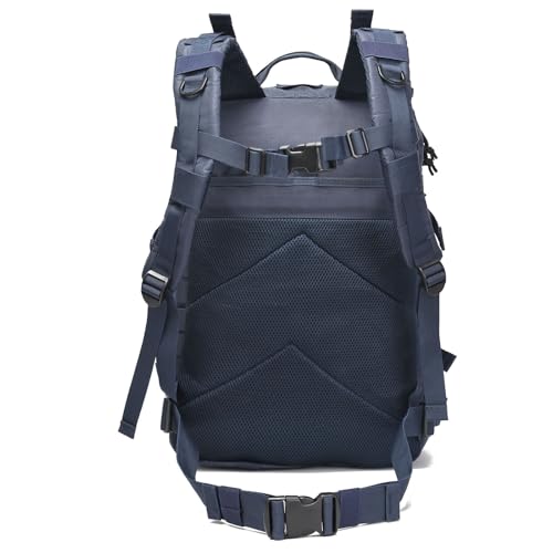 Tactical Backpack for Men, 45L Military Gym Backpacks, Large 3-Day Assault Pack Bug Out Bag MOLLE Daypack for Rucking Fishing Camping (Dark blue) - color: Dark Blue