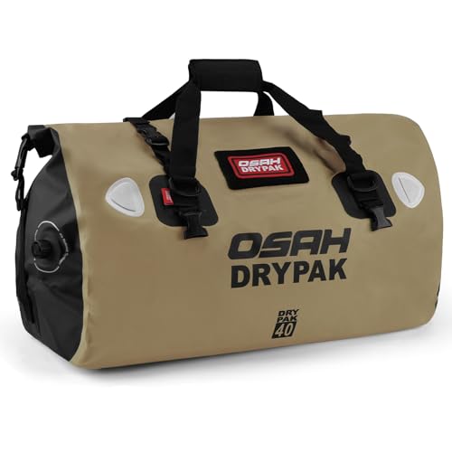 OSAH DRYPAK Waterproof Duffel Bag - Motorcycle Dry Bag Tail Bag with Large Storage Space, Waterproof Luggage Duffle Bags with Outer Mesh Zipper Pocket for Camping, Kayaking, Fishing & Traveling - color: Brown, size: 40L