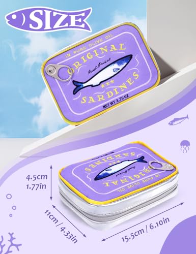 Cessfle Canned Sardines Makeup Bag, Funny Sardine Tin Fish Cosmetic Bag, Creative Cute Makeup Bag Kawaii Pencil Case Pouch, Coquette Make up Pouch for Women… - color: Purple mix Yellow