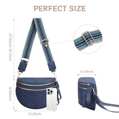 oscaurt Leather Crossbody Bag Bum Bag for Women Large Sling Bag Cross Body Purse Shoulder Handbag Fanny Pack - color: Blue, size: Large