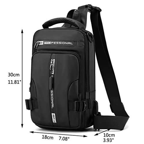 Hebetag Leather Sling Bag Crossbody Backpack for Men Women Travel Outdoor Camping - color: #29black(nylon)