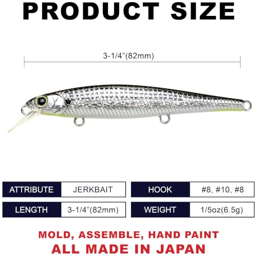 LUCKY CRAFT SW Slender Pointer 82MR S Saltwater Fishing Lures, Jerkbait Fishing Bait, 3.2", Bass Lures for Snook Redfish Trout, Fishing Gear and Accessories with Treble Hooks - color: 804 Spotted Shad - Konoshiro