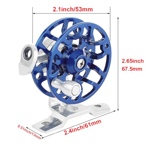 Winter Fishing Reel All Metal 1.76oz(50g) Lightweight 2.1inch(53mm) Upgrade Base Right Hand Mini Fly Wheel for Trout Pike Ice Fishing Tackle - color: Blue