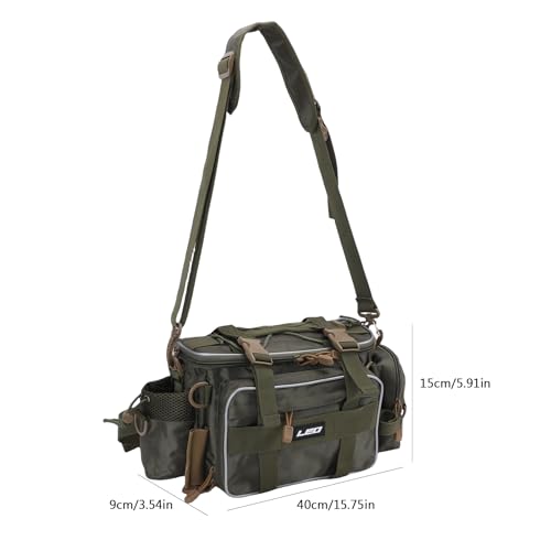 Fishing Tackle Bag with 2 Storage Boxes - watertight Shoulder Bag with Adjustable Straps, 23-Tray Organizer for Lures, Hooks & Fishing Gear Accessories (Green) - color: Green
