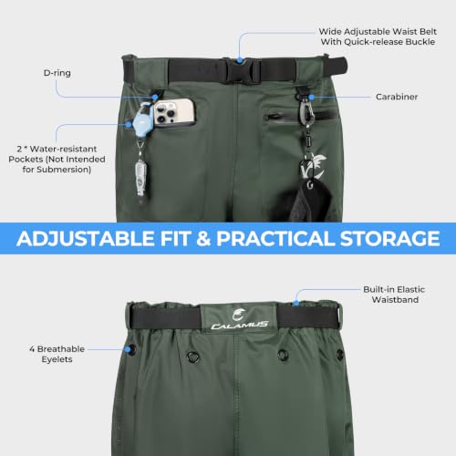Calamus WaveWalker Waist Waders for Men, 100% Waterproof RipShield Fabric, Slip-Resistant Boots, Moisture-Wicking Insoles - color: Military Green, size: 11