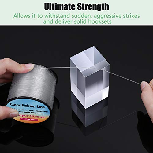 Hanging Wire Clear, Acejoz Thick Fishing Line Nylon String Picture Frame Wire with 100Pcs Crimps Sleeves 70lb Invisible Line for Balloon Garland Picture Hanging Decoration and Crafts (656 Feet)
