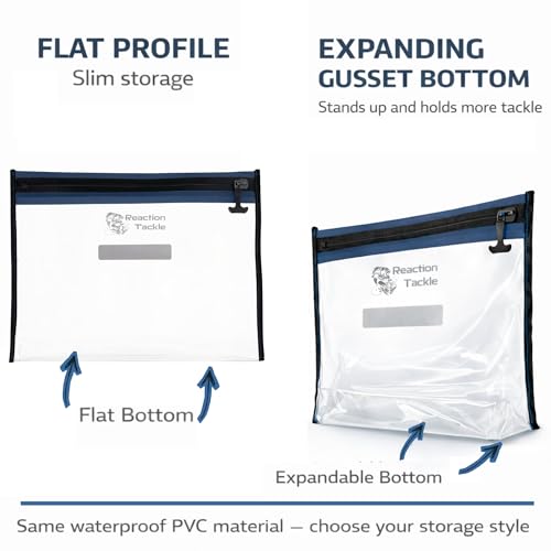 Reaction Tackle Waterproof Clear Tackle Bags, Dive Rated Zipper Submersion Proof Storage for Soft Plastics and Lures, Gusseted and Flat for Boats and Kayaks, 16x12 in, 2-Pack - size: 16x12 in, 2-Pack