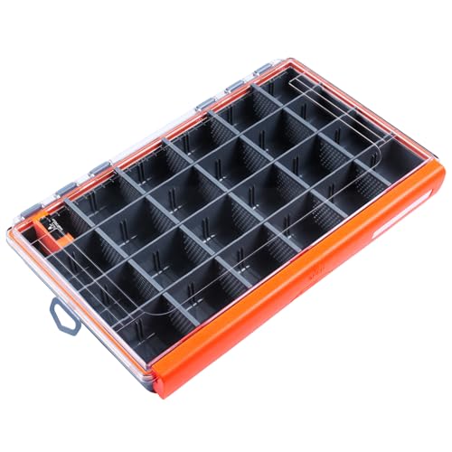 Tackle Box with Adjustable Dividers, Waterproof Fishing Lure Tackle Organizer Box for Hooks Baits, Rustproof Clear Lid Plastic Bait Box for Saltwater Freshwater Fishing Accessories (Orange, L) - color: Orange, size: L