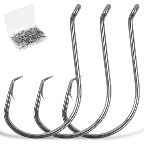 Circle Hooks Fishing Hooks Saltwater, 100/150pcs 2X Strong Octopus Hooks Catfish Hooks Octopus Circle Hooks Offset Sport Circle Hooks for Catfish Bass Large Fish Hooks Size:8#-10/0 - size: 100pcs 9/0