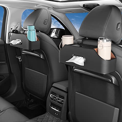 Car Seat Back Organizer - Stylish & Functional Storage for Family Adventures - Cup Holders, Tissue Box & Hooks - Perfect for Kids, Road Trips & Travel (Black) - color: Black