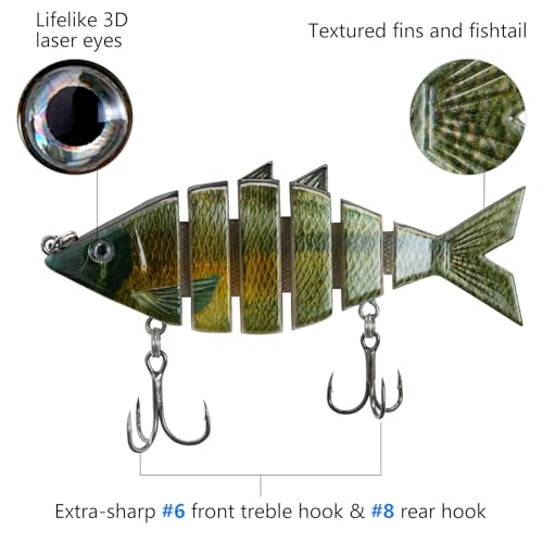 BASSDASH Bone Swimbait Multi Jointed Hard Fishing Lure for Bass Trout Bluegill Pike with Angled Cut Segments - color: Lake Chub
