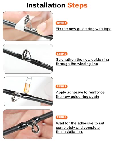 IZTOSS Fishing Rod Tip Repair Kit Fishing Rod Guides Replacement Kit Black Stainless Steel, Wear Resistant Ceramic Ring for Saltwater & Freshwater Fishing Rod 60/90Pcs - color: 60PCS