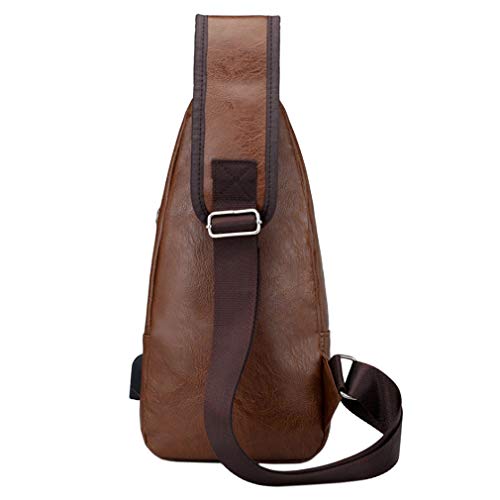 Hebetag Leather Sling Bag Crossbody Backpack for Men Women Travel Outdoor Camping - color: #21brown(pu/Usb)