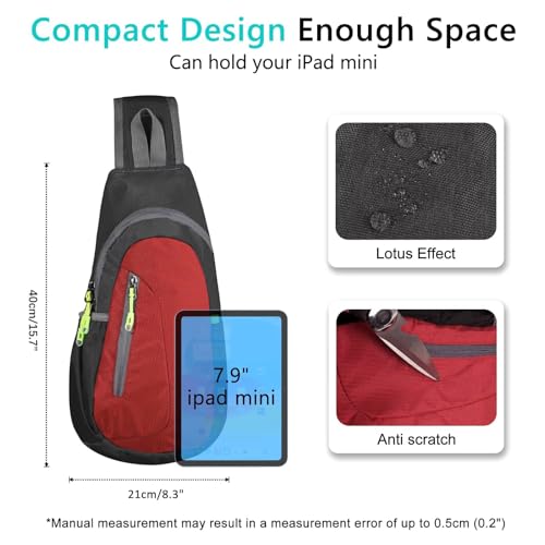 TITECOUGO Small Sling Bag, Lightweight Crossbody Backpack for Men Women, Shoulder Bag for Sports and Outdoor - color: Black/Red
