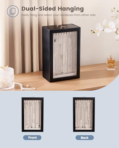 Lolalet Upgraded Double-Sided Hanging Necklace Organizer Box, Jewelry Display Case with Double-Sided Clear Window for Necklaces Bracelets, Tangle-Free Necklace Storage Box, Black, 2-Layer 40 Hooks - color: Black, size: 2-Layer, 40 Hooks