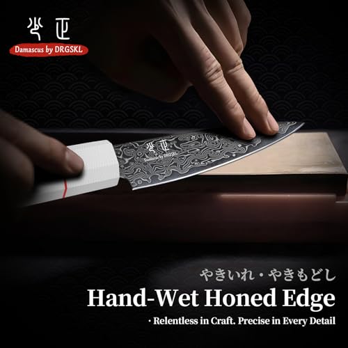 DRGSKL Damascus Fruit Knife 3.5 inch - VG10 Paring Knife for Precision Cutting - Small Kitchen Knives with Japanese G10 Handle - In Gift Box - size: 3.6 inch