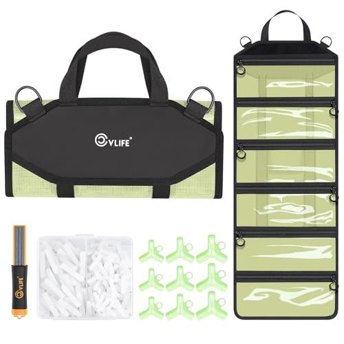 CVLIFE Fishing Tackle Bag, Lure Wrap Organizer, Soft Plastic Lure Bait Storage with 6 PVC & Mesh Pockets, Includes 30 Treble Hook Covers, 130 Single Bonnets, Retractable Hook Sharpener, Yellow