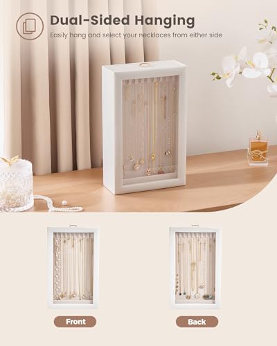 Lolalet Upgraded Double-Sided Hanging Necklace Organizer Box, Jewelry Display Case with Double-Sided Clear Window for Necklaces Bracelets, Tangle-Free Necklace Storage Box, White, 1-Layer 20 Hooks - color: White, size: 1-Layer, 20 Hooks