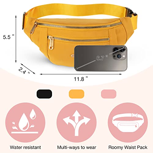 3 Pcs Waterproof Fanny Packs for Women and Men Waist Pack with Adjustable Strap Waist Pouch for Sports Running Exercise Walking Travel - color: Black, Yellow, Pink