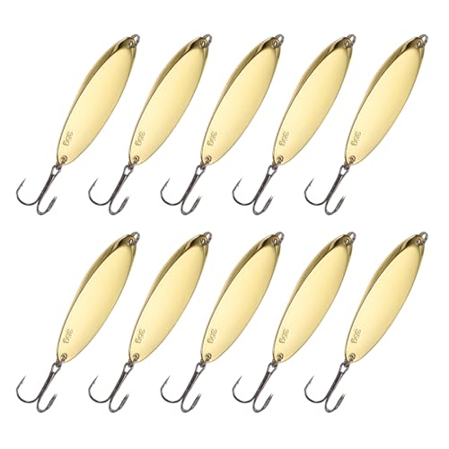 Fishing Spoons Lures, Metal Saltwater Treble Trout Lures Jigging Spoon with Treble Hooks Casting Spinner Baits - color: Gold, size: 28g / 1 oz