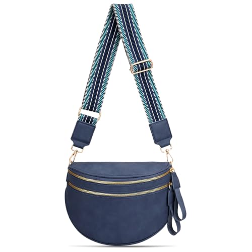 oscaurt Leather Crossbody Bag Bum Bag for Women Large Sling Bag Cross Body Purse Shoulder Handbag Fanny Pack - color: Blue, size: Large