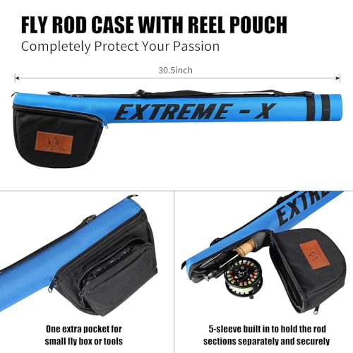 Maxcatch Extreme-X Fly Fishing Rod and Reel Combo, 3-8wt Complete Starter Fishing Outfit with Fly Box, Flies, Rod Clip Holder, Rod Case, Extra Tip Section - size: 8wt-9' 4pc Rod, 7/8wt Reel