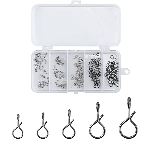 Alwonder 150-Pack Fly Fishing Snaps Twist Clips, 3/5 Sizes Stainless Steel Quick Change Lure Snaps No Knot Clip Quick Snap Fast Snap Lure Connector for Jigs Lures Fishing Clips Swivels Terminal Tackle - color: 150-Pack-5 Sizes